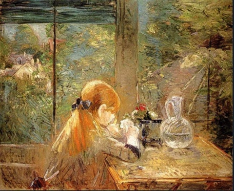 Berthe Morisot Roodharig meisje, zittend op een veranda