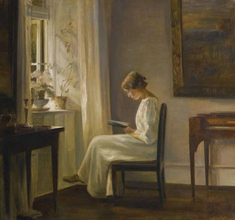 Carl Holsøe, Interior with a Woman Reading