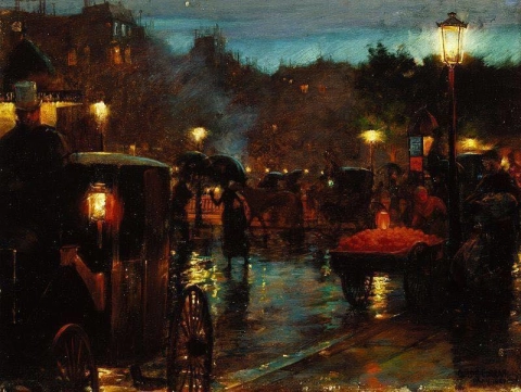 Charles Courtney Curran Parijs bij nacht