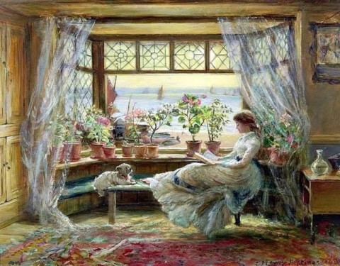 Charles James Lewis, leyendo junto a la ventana, 1880