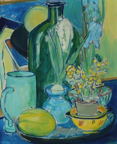 Christine Swane Still Life With Bottle And Flowers 1944