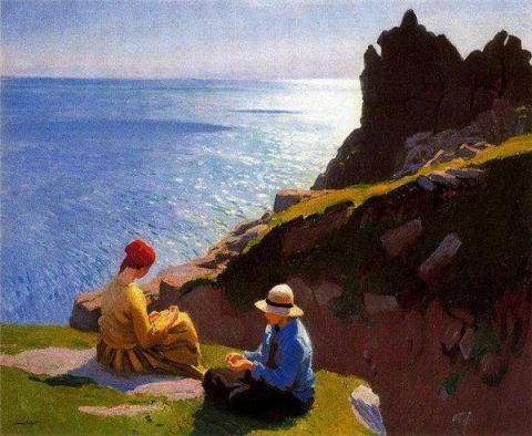 Dame Laura Knight langs de kliffen van Cornwall