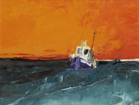 Donald Hamilton Fraser Study - Zeegezicht Oranje Lucht