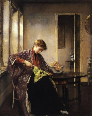 Edmund Charles Tarbell Remendando Garota - 1910