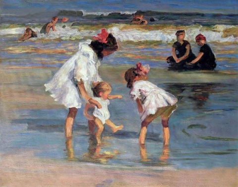 Edward-henry Potthast barn leker vid havet-