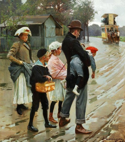 Erik Hemmingsen de camino al tranvía 1901