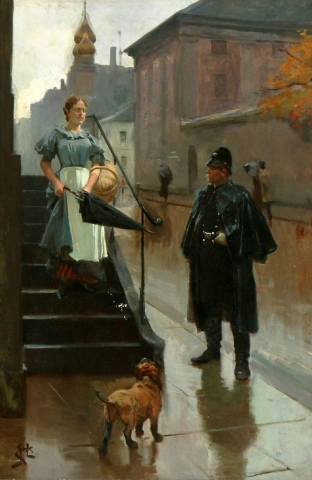 Erik Ludwig Henningsen A Maid Talking To A Police Officer