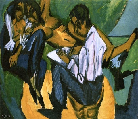 Ernst Ludwig Kirchner Künstler skizziert mit zwei Frauen, die auch als Künstlerinnen bekannt sind, 1913