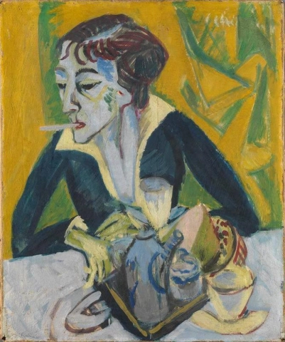 Ernst Ludwig Kirchner, Erna mit Zigarette (Ernaporträt in Blau), 1915