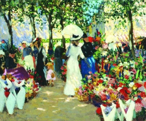 Ethel Carrick franska blomstermarknaden 1909