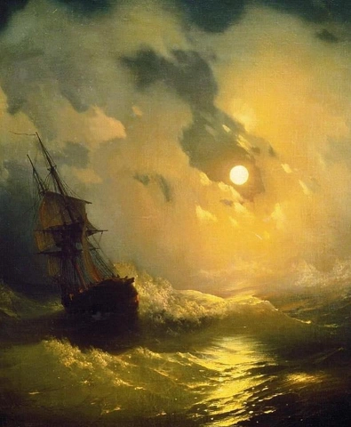 Ivan Aivazovsky uitzicht op zee bij maanlicht - 1849