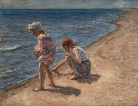 Johannes Wilhjelm, Twee meisjes op het strand van Skagen, 1910