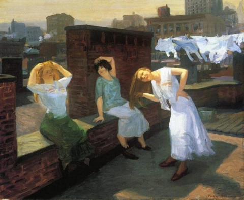 John Sloan Addison Sonntagsmädchen trocknen ihre Haare – 1912