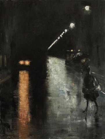 Lesser Ury, Street Scene at Night, Berlin, c. 1920