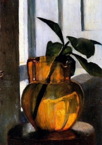 Marie Krøyer, Orange glaskande med grøn stikling, 1884