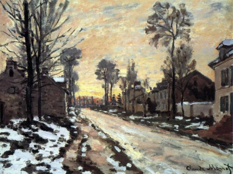 Straße nach Louveciennes, schmelzender Schnee, Kindersonnenuntergang