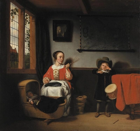 Nicolaes Maes, De ondeugende drummer, ca. 1655