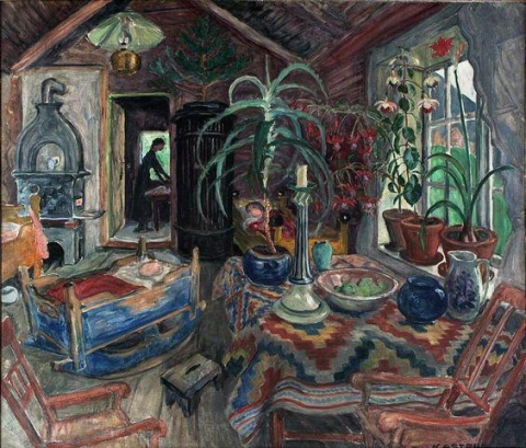 Nikolai Astrup Interieur mit Wiege