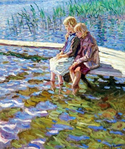 Nikolay Bogdanov-belsky Two Girls On A Footbridge