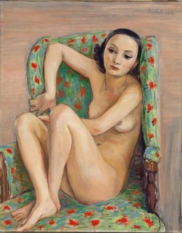 Modello di Nils Dardel su una sedia verde 1928