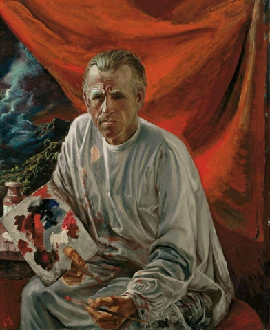 Otto Dix Self-portrait With A Palette In Front Of A Red Curtain