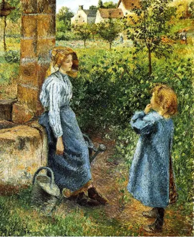 Una mujer y un niño en el pozo.