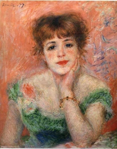 Renoir Jeanne Samary em um vestido de gola baixa, 1877