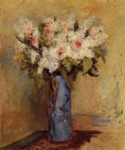 Vase of lilacs and roses