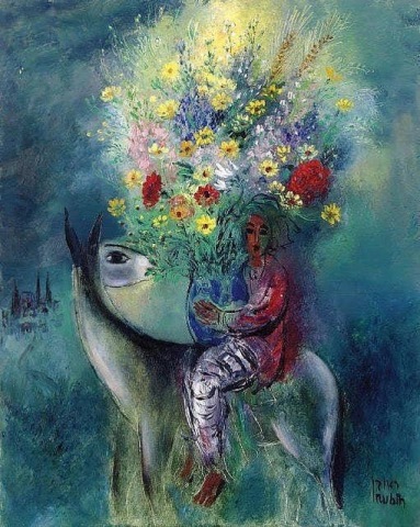 Reuven Rubin Rider con bouquet 1969