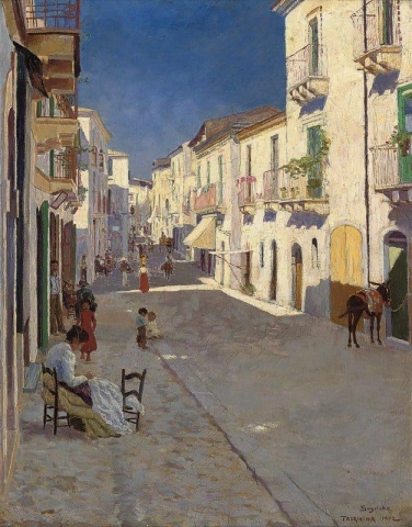 Severin Segelcke Een bruisende straat Taormina Italië