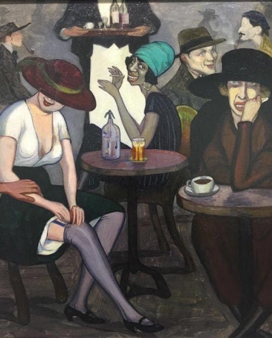 Shalva Kikodze in un bar o in una caffetteria di artisti a Parigi nel 1920