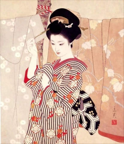 Shimura Tatsumi kimono met korte mouwen 1960