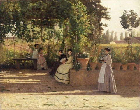 Silvestro Lega, Nach dem Mittagessen (Das Gitter), 1868