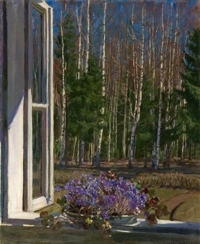 Stanislav Yulianovich Zhukovski Vårlandskap med violer 1935