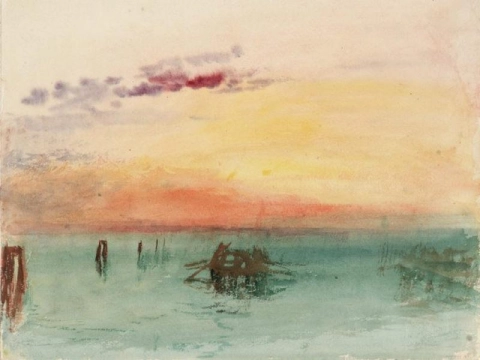 Venezia - Utsikt over lagunen ved solnedgang, 1840