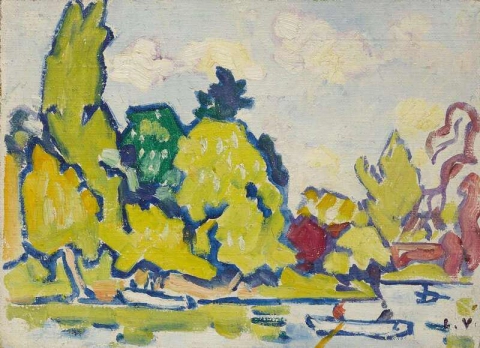 Barcos en Bois De Boulogne árboles amarillos 1934