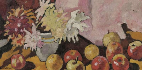 Bouquet Of Dahlias And Apples Ca. 1940