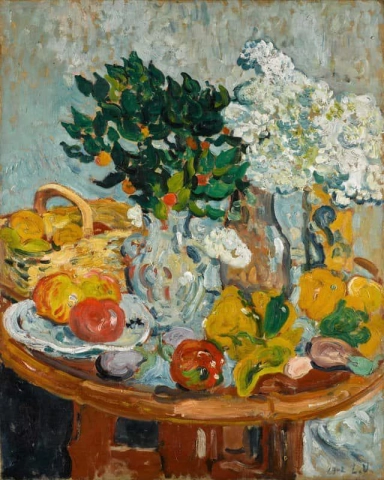 Stilleven met bloemen en fruit 1902