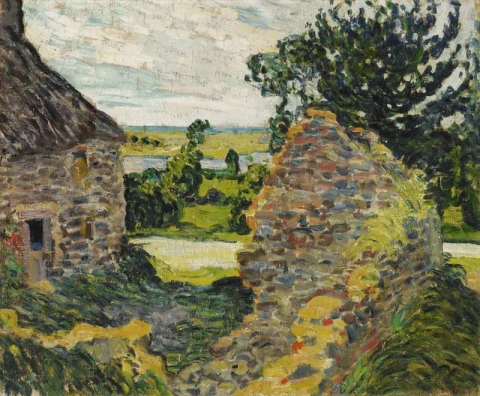 Paisaje con cabaña con techo de paja Normandía 1902