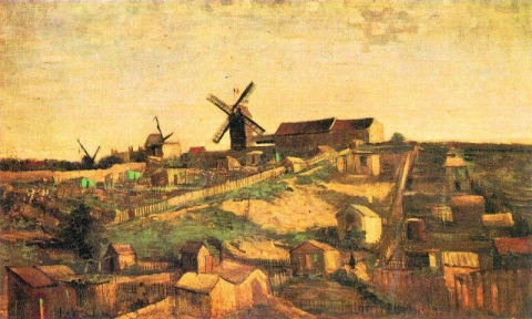 De heuvel van Monmartre met zijn windmolens