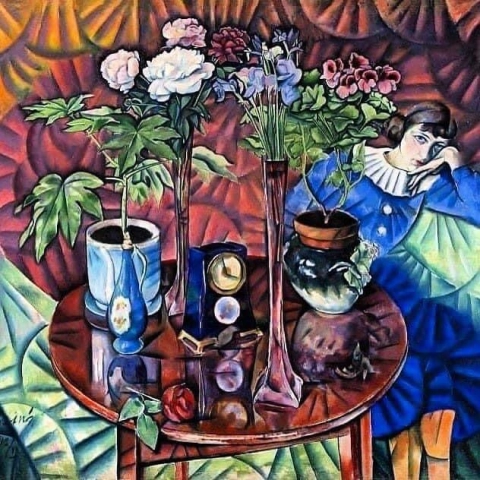 Vladimir Baranov-Rossine Cousin mit Blumen 1912