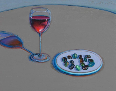 Wayne Thiebaud, Glass Of Wine Olives 2002