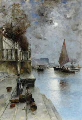 Wilhelm Von Gegerfelt venetianska kajen i månskenet 1882