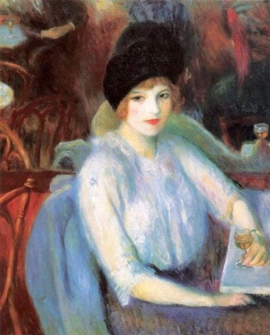 威廉·詹姆斯·格拉肯斯 (William James Glackens) 拉斐特咖啡馆 凯·劳雷尔 (Kay Laurel) 肖像 1914 年