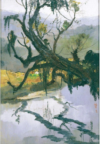 Wu Guanzhong oude boom bij de rivier 1977