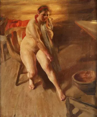 Omorgnad - Interiør Med Naken Kulla Orjas Ida 1905